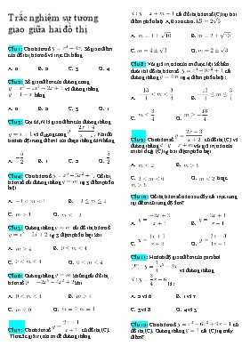 Trắc nghiệm về sự tương giao giữa hai đồ thị
